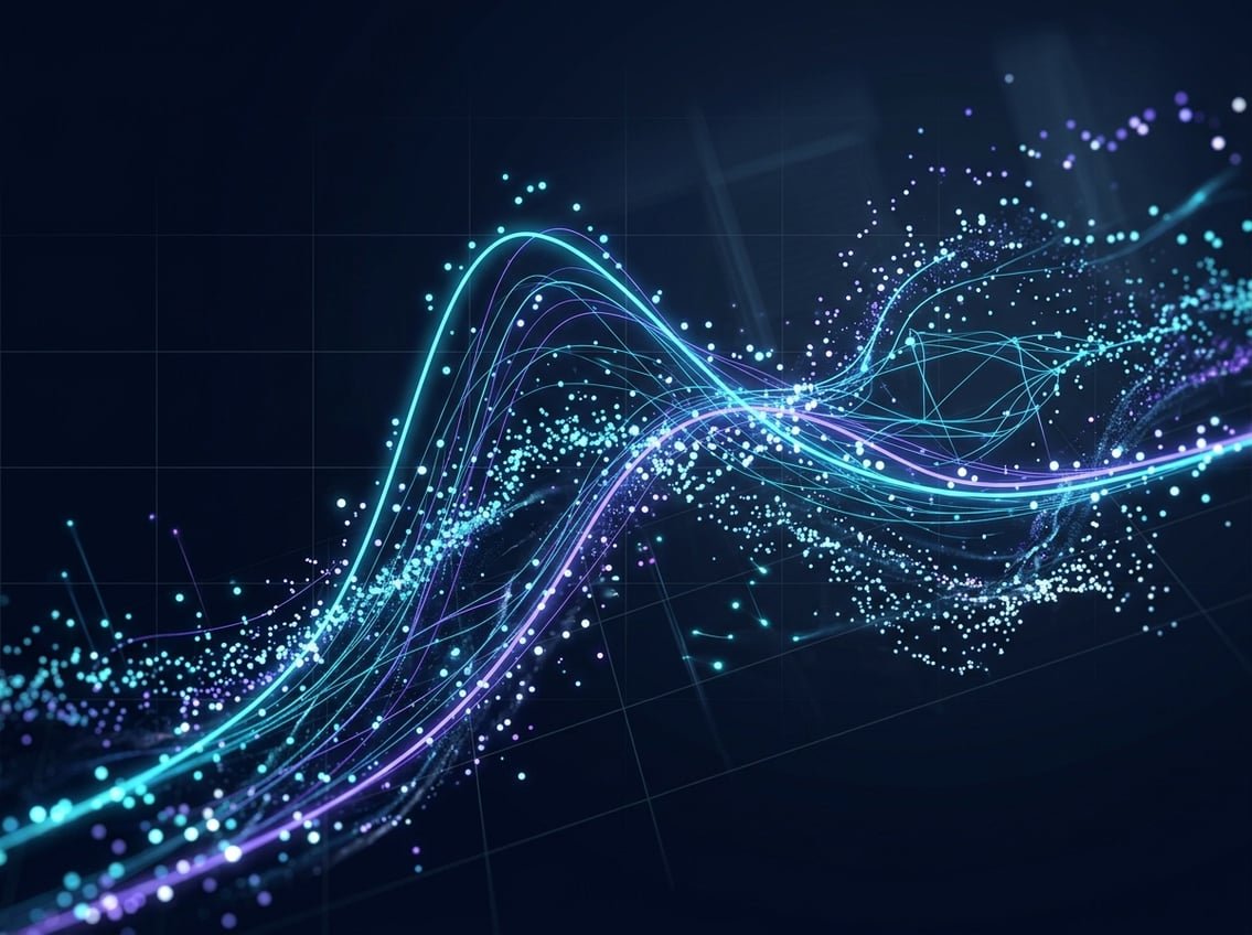 Abstract data visualization with cyan and violet gradient patterns